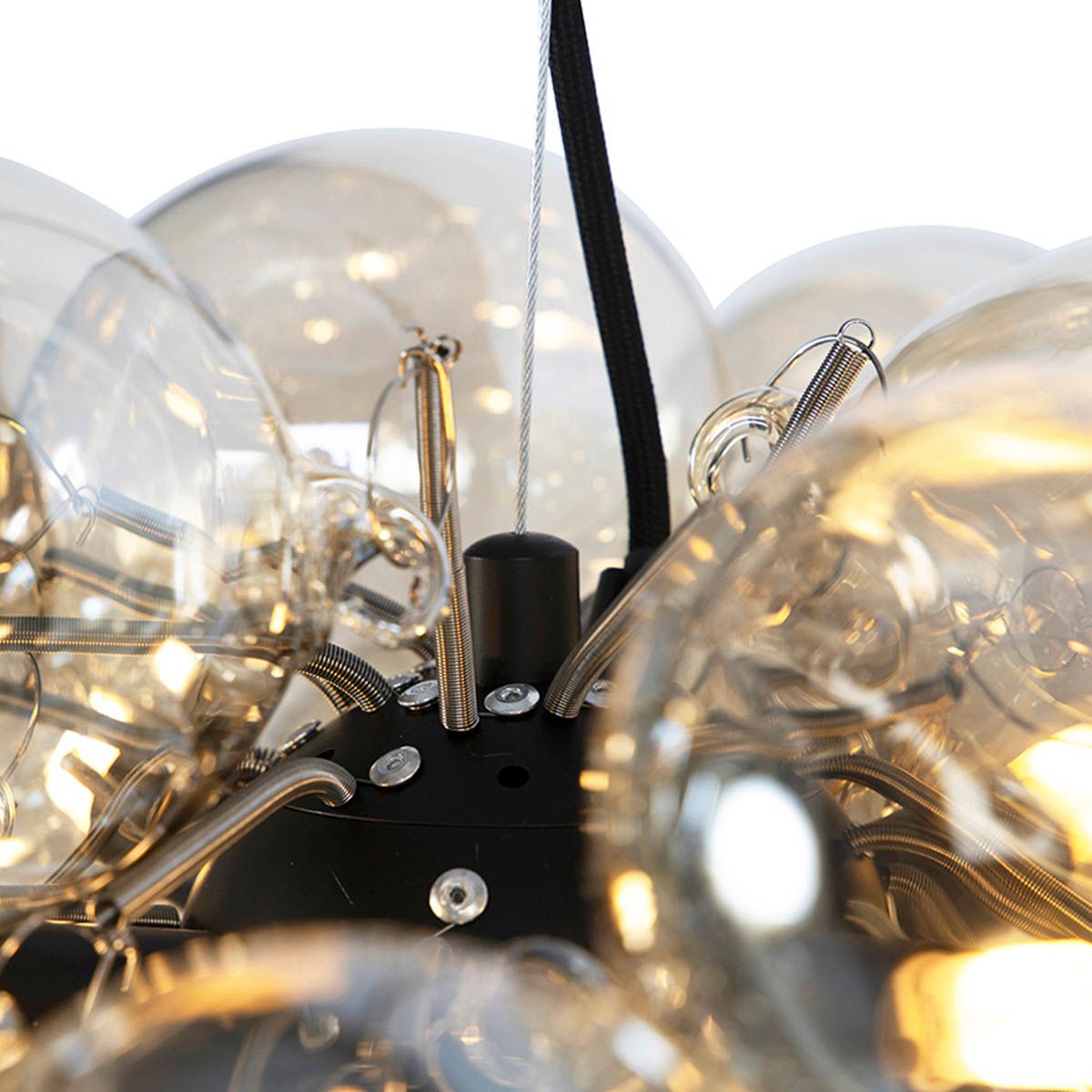 Smart hanglamp zwart met Amber glas incl. 8 Wifi g9 - Uvas