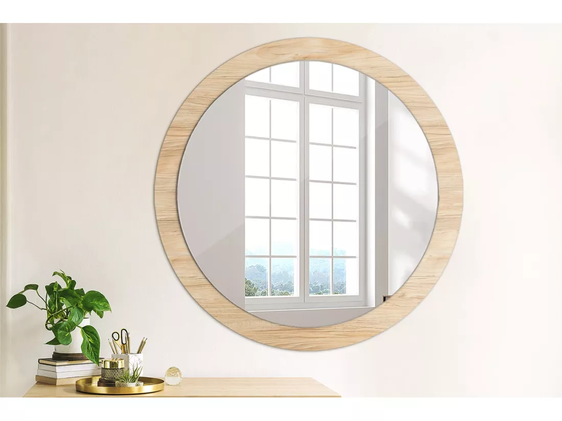 Miroir rond décoratif - Bois - 90 cm