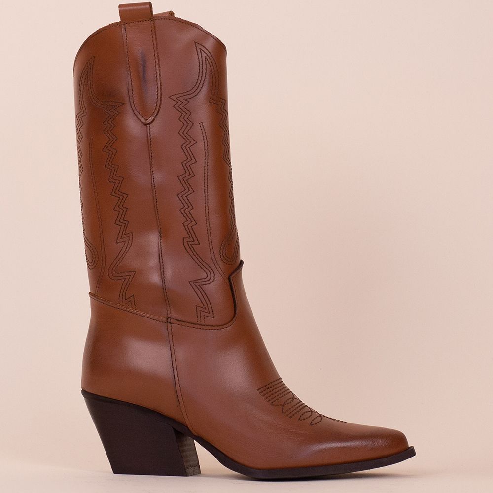 Cowboyboots TEX011 cognac met sierstiksels
