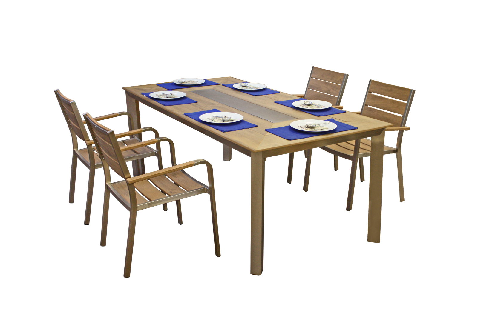 5-teilige Tischgruppe FLORENCE - champagner - 192x100 cm