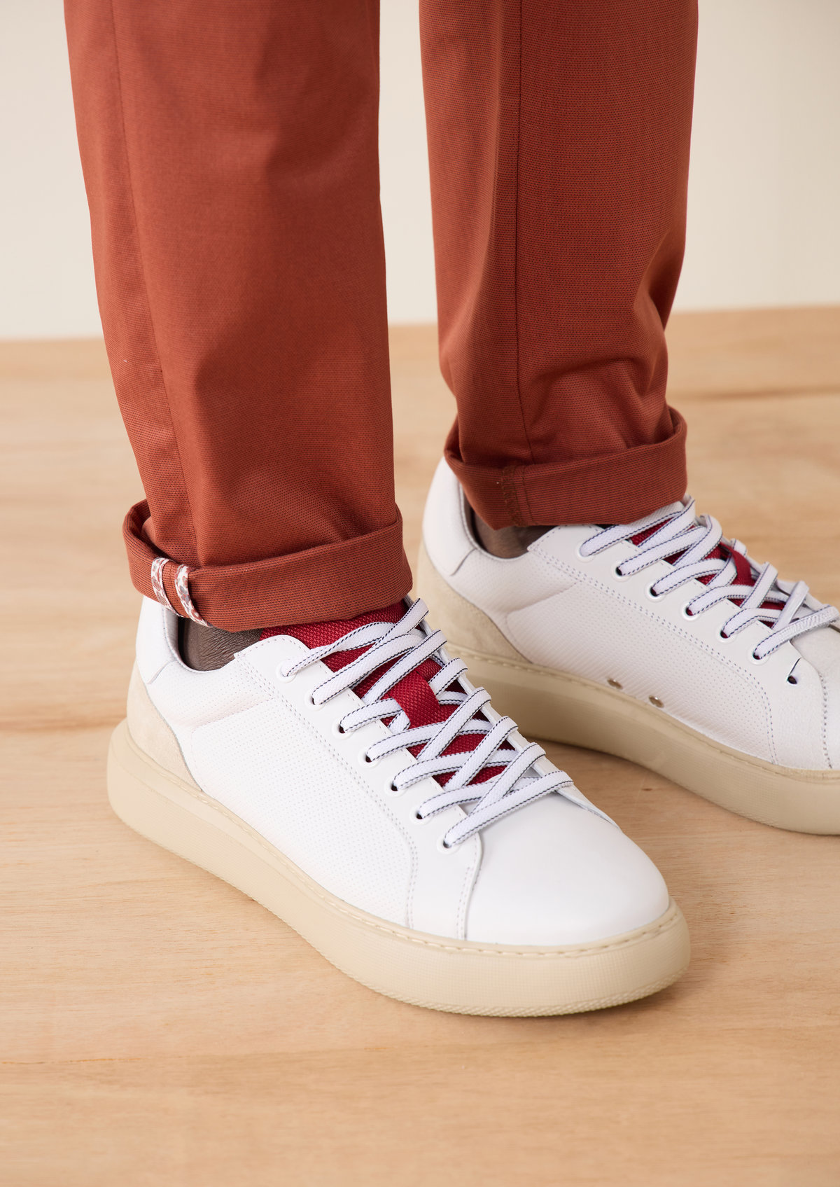Chino slack skinny en coton mélangé stretch uni terracotta