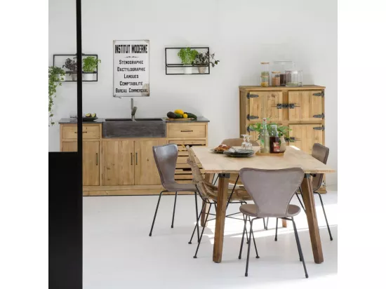 Meuble bas de cuisine en bois recyclé et pierre bleue Romain