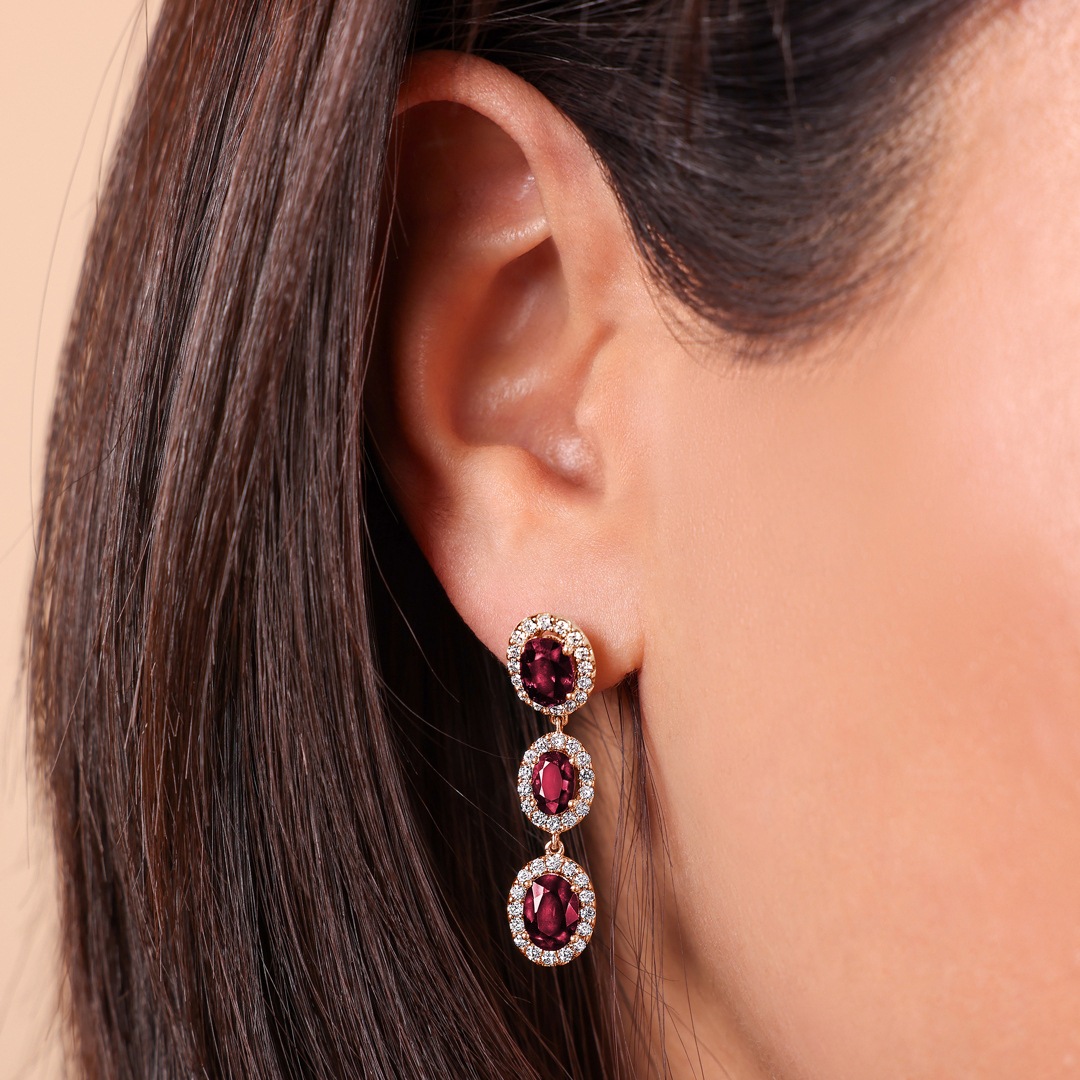 Ohrhänger 750/18 K Roségold mit Rubinen & Diamanten 0.89 ct H/si