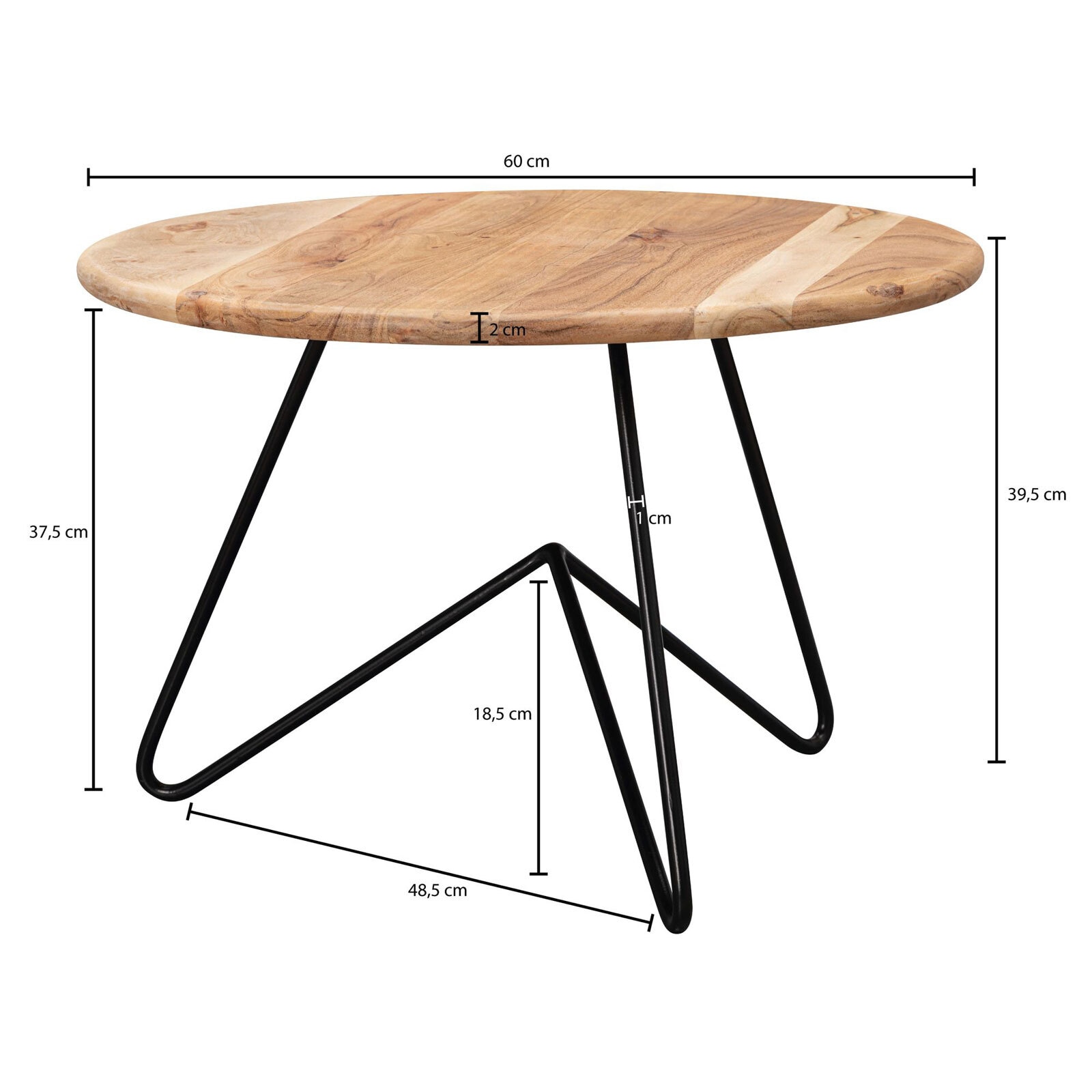 Couchtisch rund 60 cm Schwarz matt/ Akazie massiv