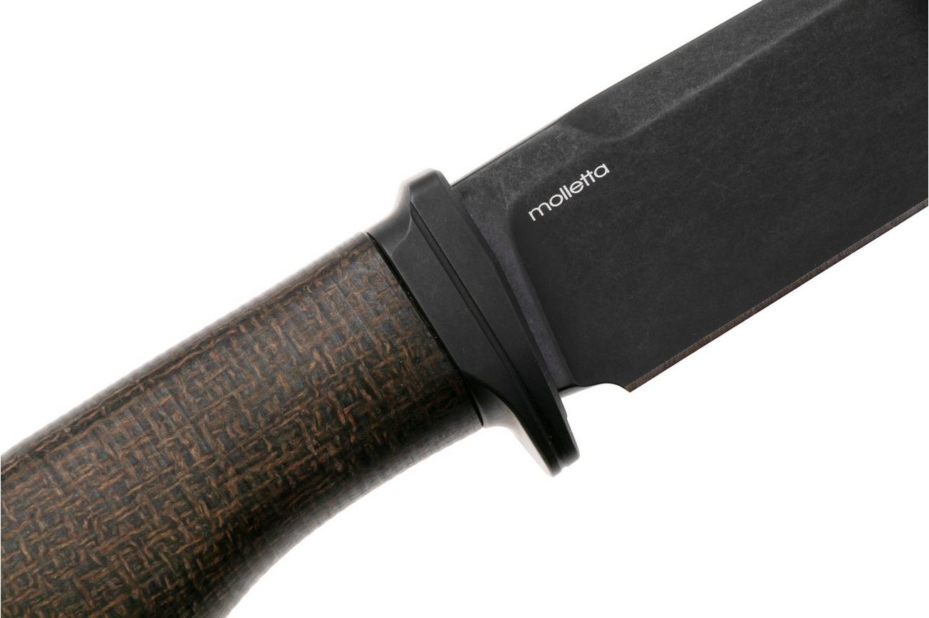 LionSteel Acha AH B BLG Blackwashed M390, Green Burlap Micarta, Black Titanium Guard, vaststaand mes