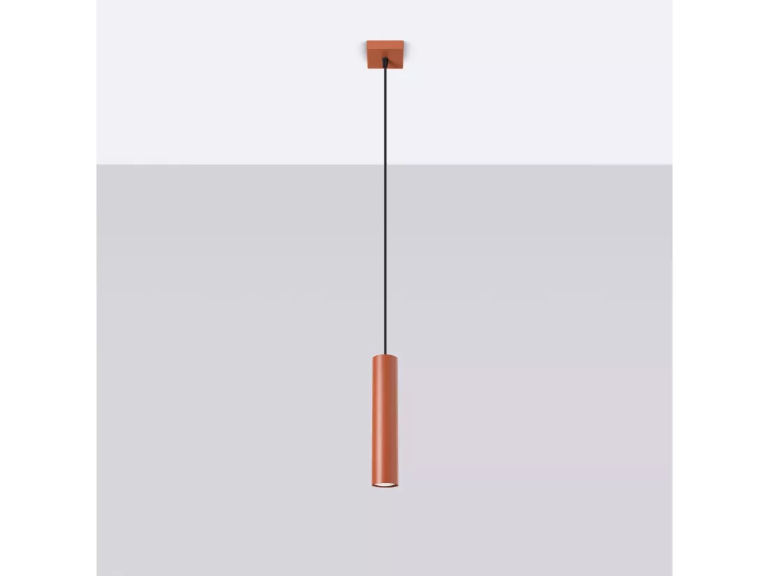 Lampe à suspension Lagos grenier en acier - 1 sources lumineuses - L.8 x H.118 cm - ocre rouge