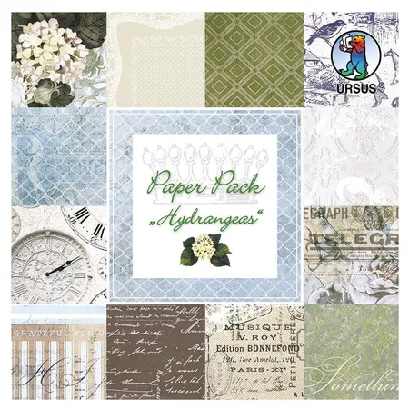 URSUS Paper Pack Hydrangeas, ca. 15,3 x 15,3 cm, 24 Blatt in 12 Motiven