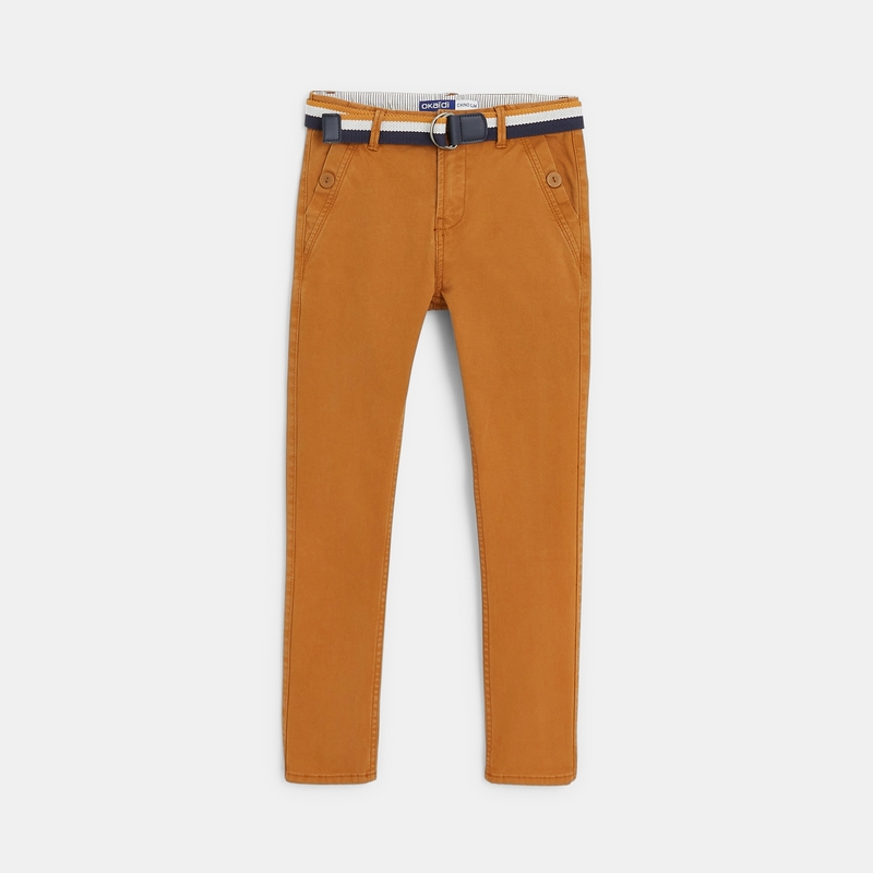 Pantalon chino slim ceinturé en toile unie orange garçon