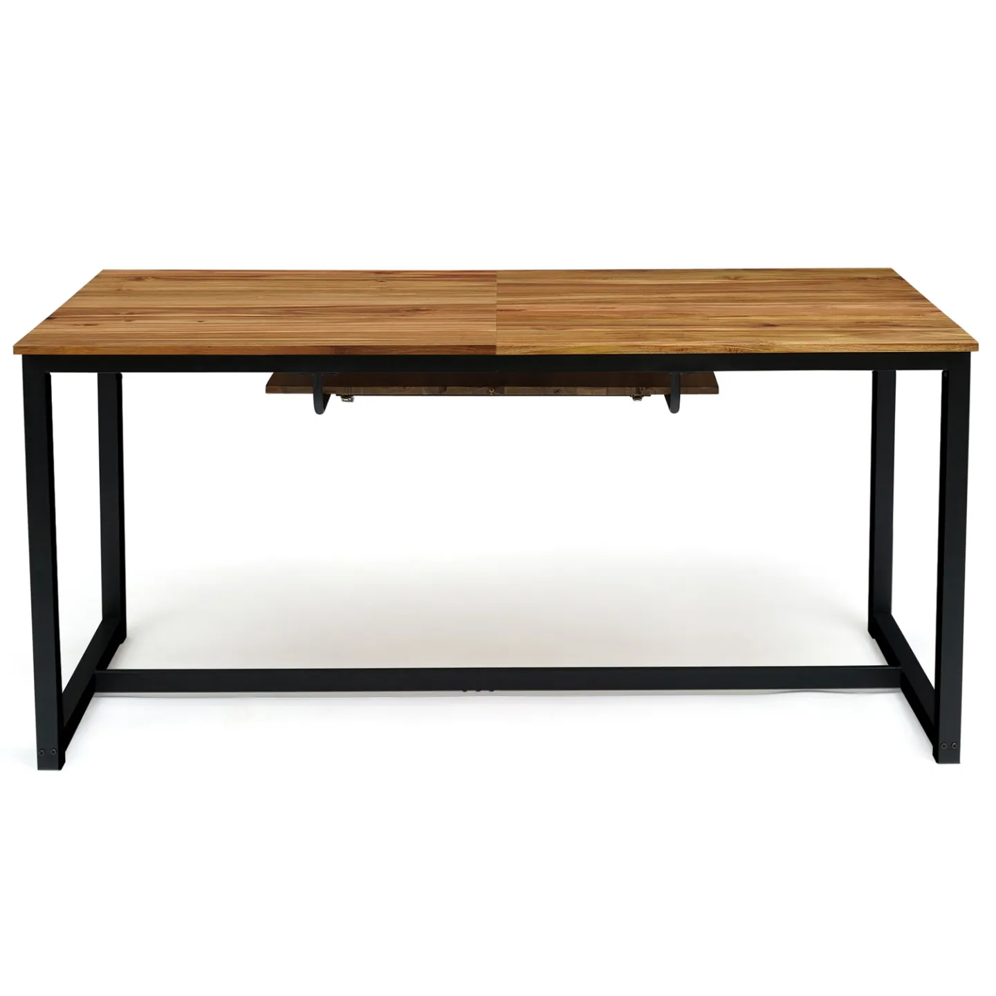 Salon de jardin extensible SOHO 8/10 places table 160/200 cm acier + acacia et 8 chaises empilables noires