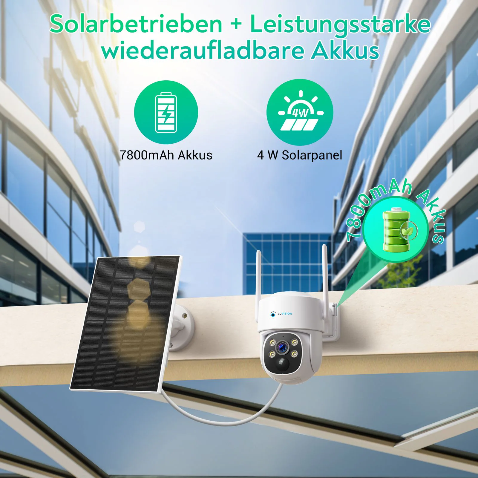 LUVISION Dual WLAN PTZ Überwachungssystem mit LED Monitor 4MP Solar PTZ Überwachungskamera Mikrofon, Sirene, Smarte Nachtsicht