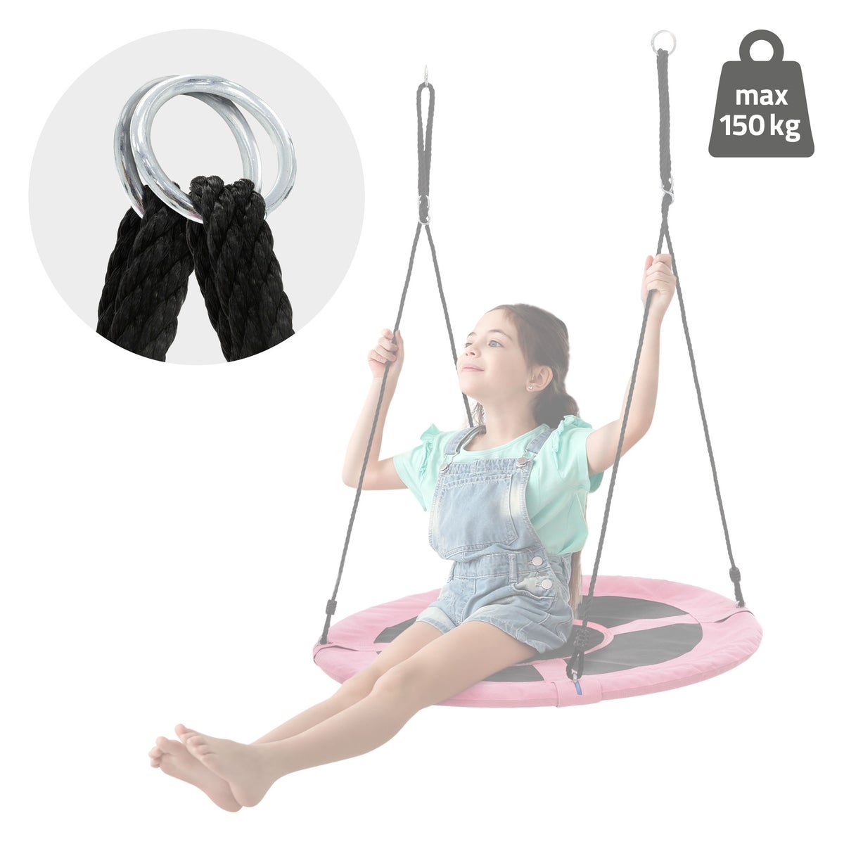 ECD Germany Nestschommel Ø100 cm, Roze, Schotelschommel voor kinderen en volwassenen, In hoogte verstelbare buitenschommel voor kinderen, Hangende schommel met een draagvermogen van 150 kg, Tuinschommel, Ronde schommel met gesloten zitting