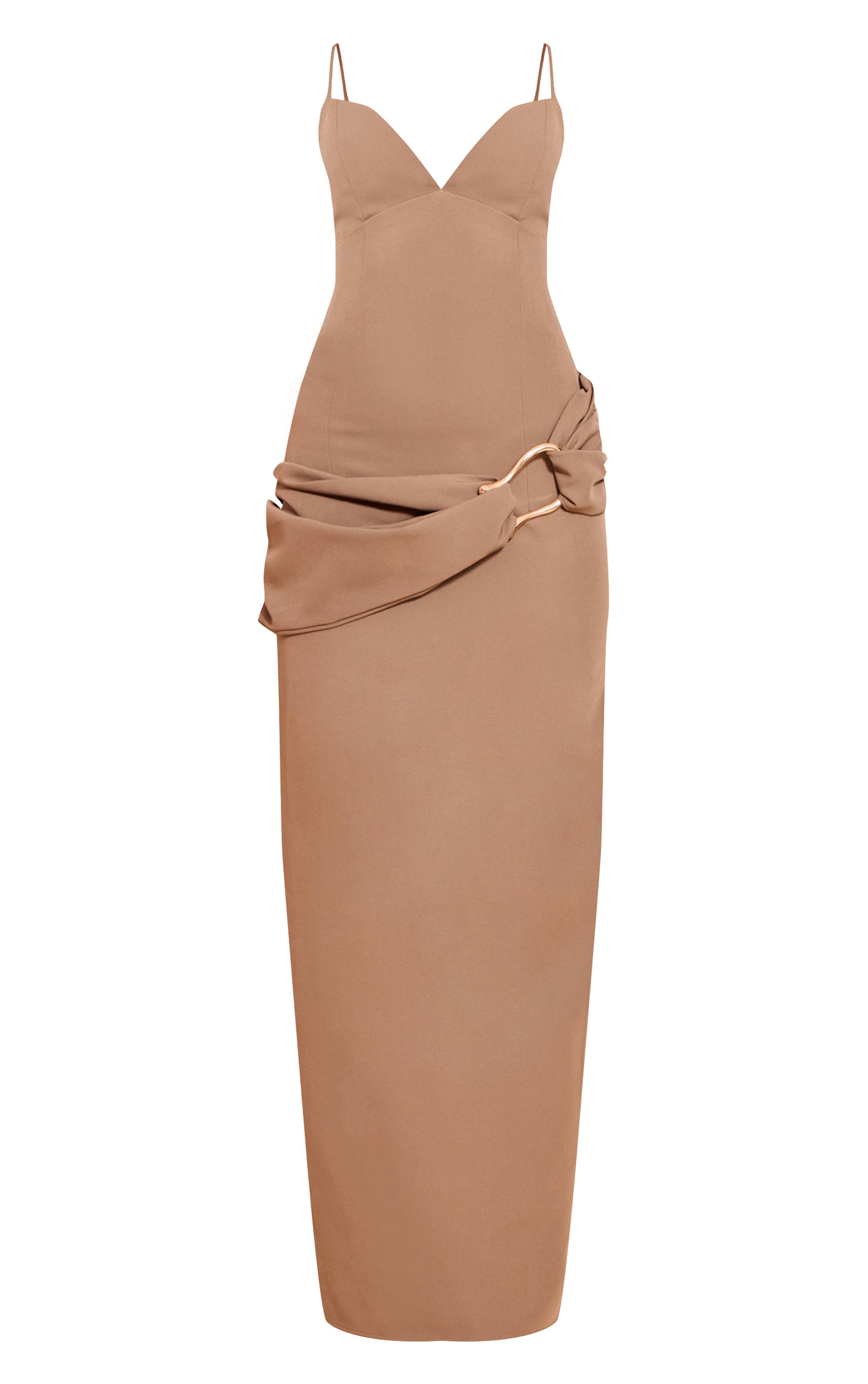 Taupe Robe Maxi Portefeuille Avec Ceinture Tressée