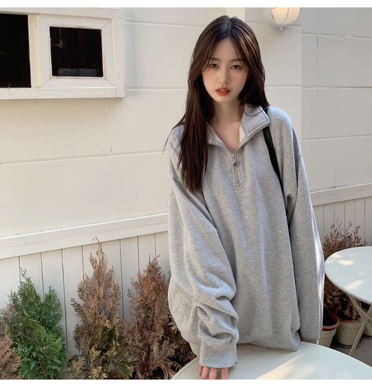 Windflower - Sweatshirt met halve rits en losse pasvorm