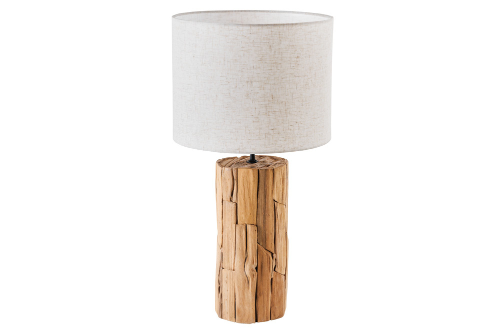 Design Tischlampe ROOTS 60cm Treibholz Leinenschirm beige handmade