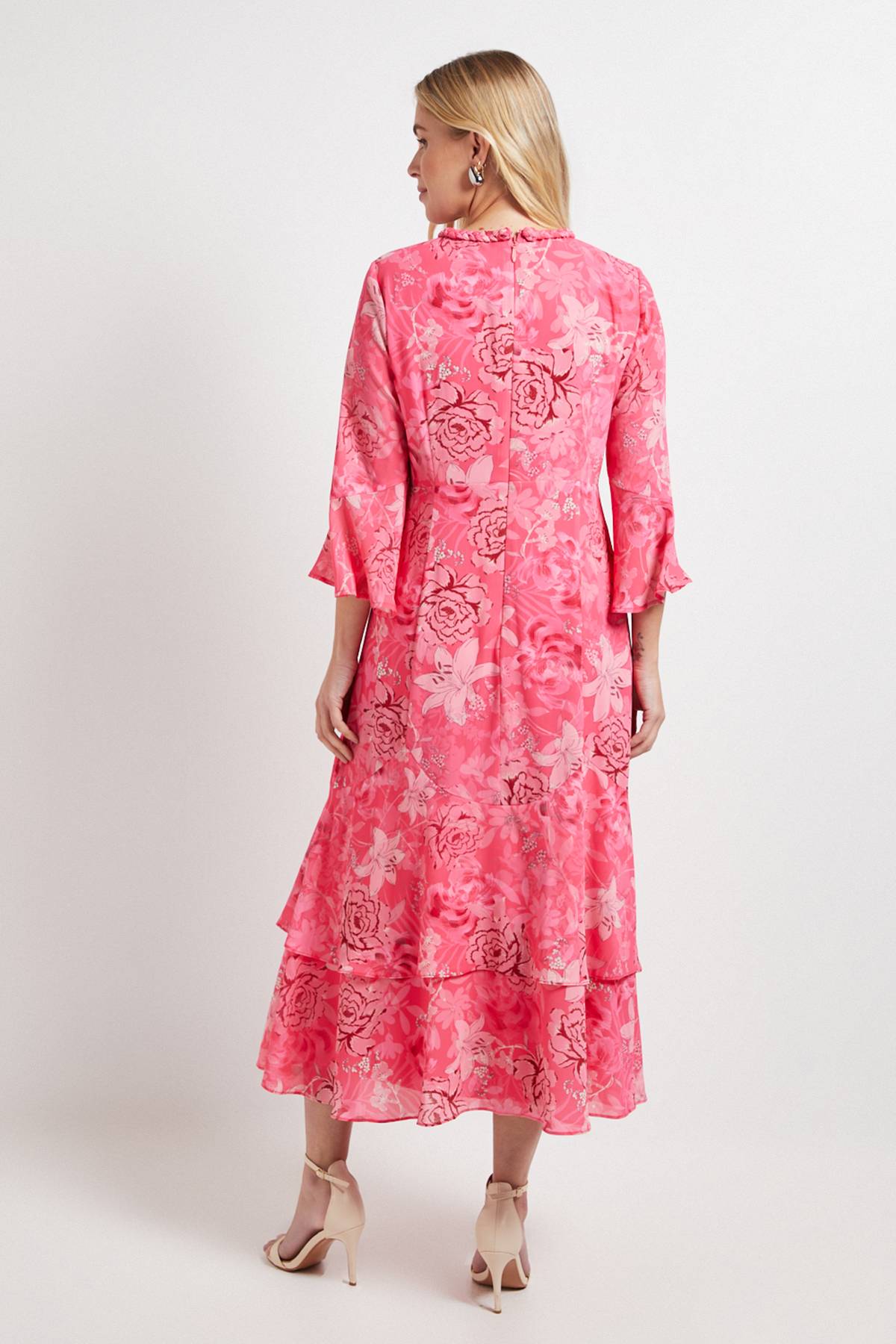 Wallis Robe Midi À Volants Avec Bordure Florale Au Col Petite