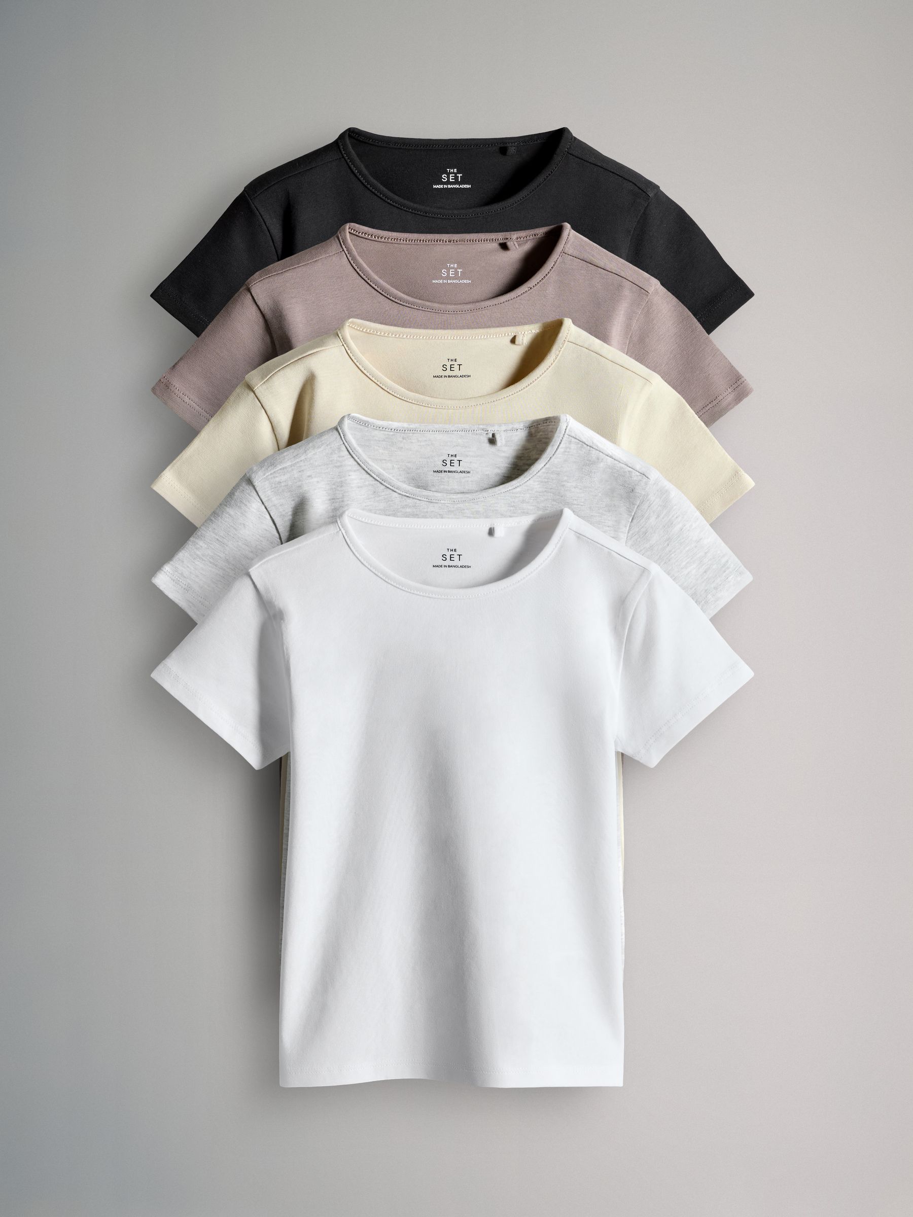 Zwart/bruin/crème/grijs gemêleerd - The Set 5 Pack Short Sleeve Crew Neck Cotton T-Shirts