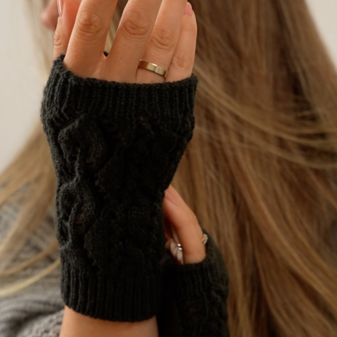 (1 Paar) Damen Armstulpen Strick Accessoire Fingerlose Handschuhe (One Size) - Schwarz