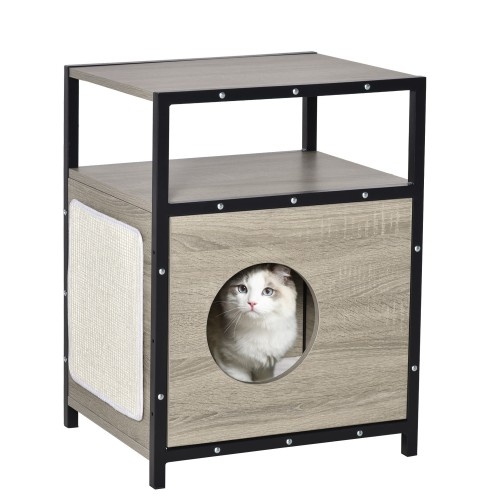 Casinha de madeira para gatos Pawhut, cor carvalho