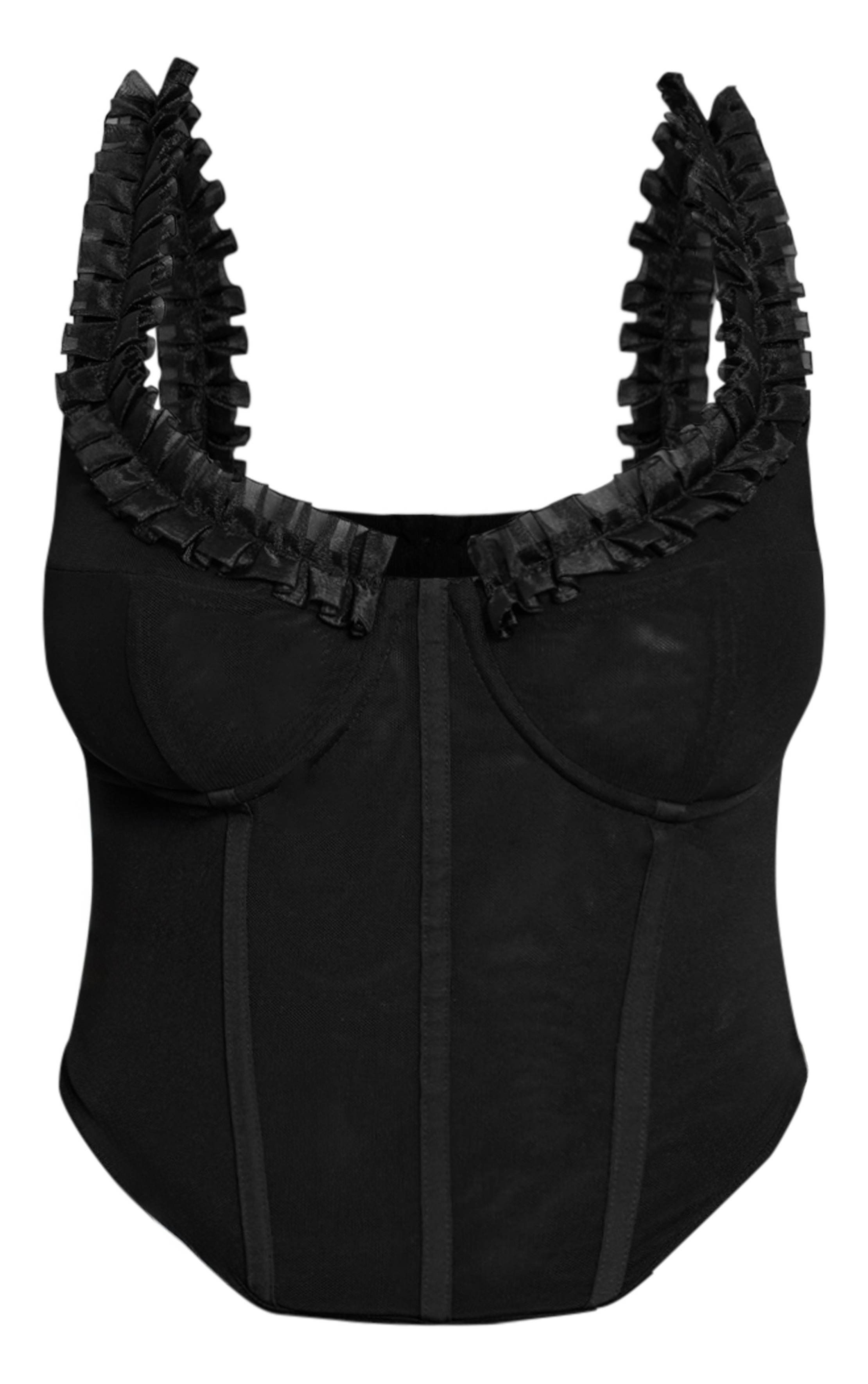 Noir Corset Shape À Volants En Organza