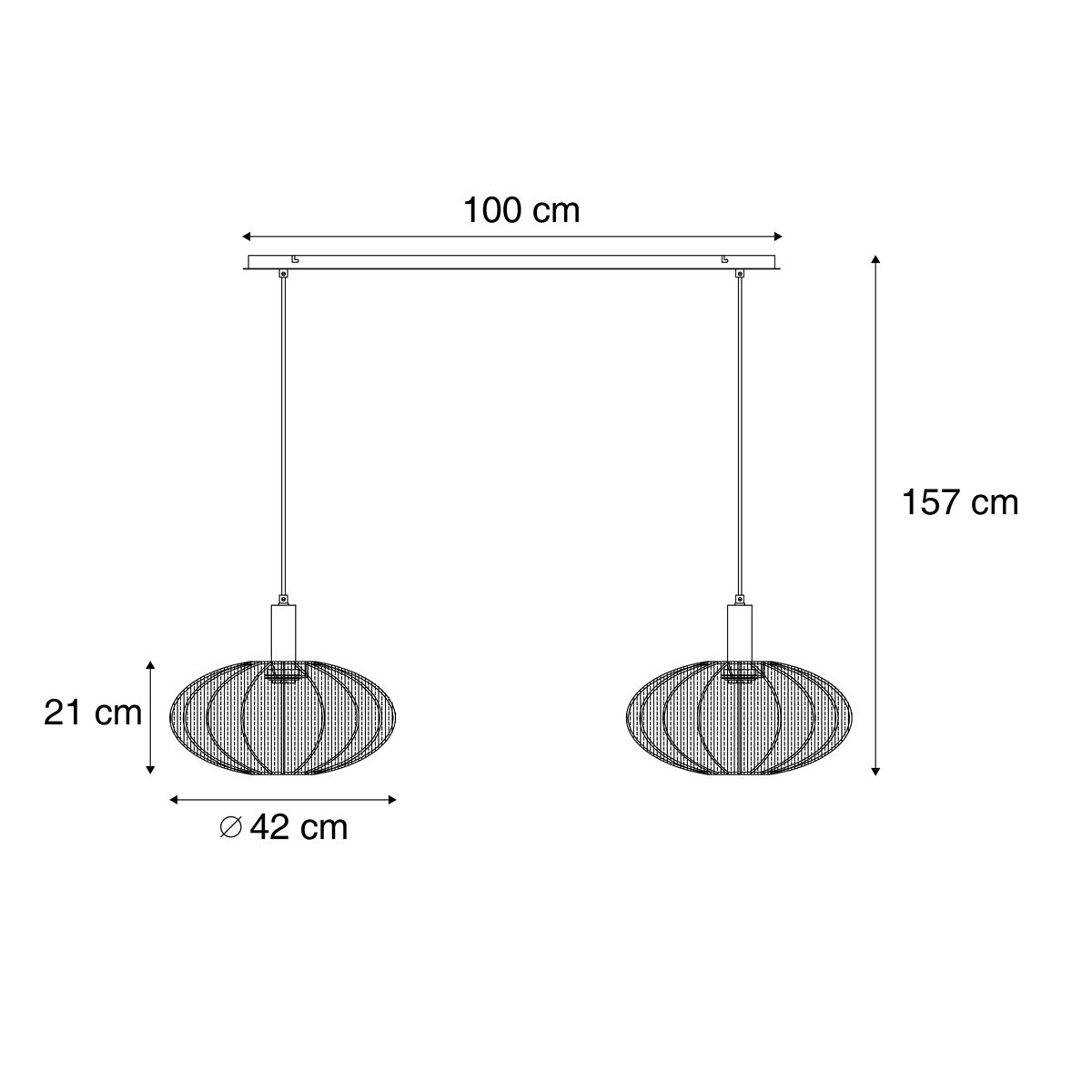 Japandi hanglamp zwart met bruine stoffen kap 2-lichts - Bida