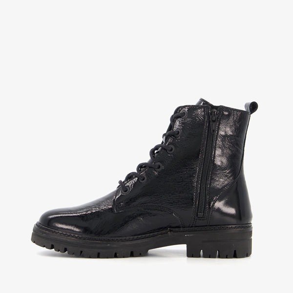 Hush Puppies leren dames lak veterboots zwart