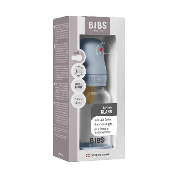 BIBS Fles - Slow Flow - 120 ml - Glas/Latex - Baby Blue