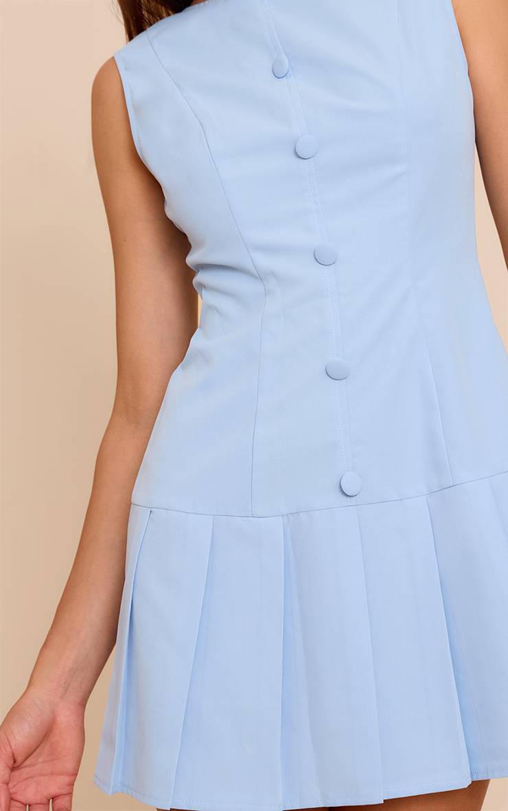 Bleu Layette Robe Droite À Boutonnage Et Ourlet Plissé