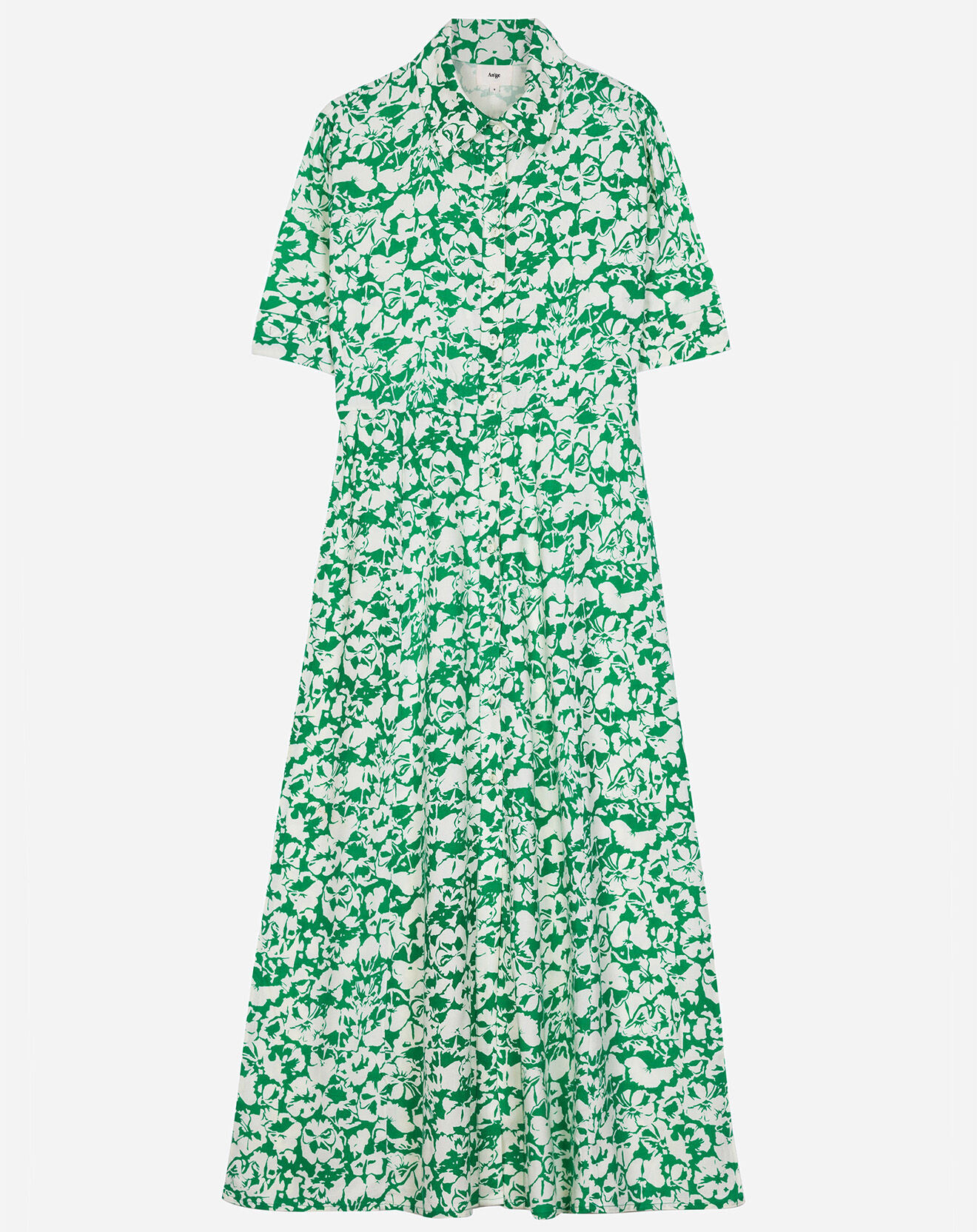 An'ge Robe chemise Elena coupe longue et cintrée à motifs vert/écru