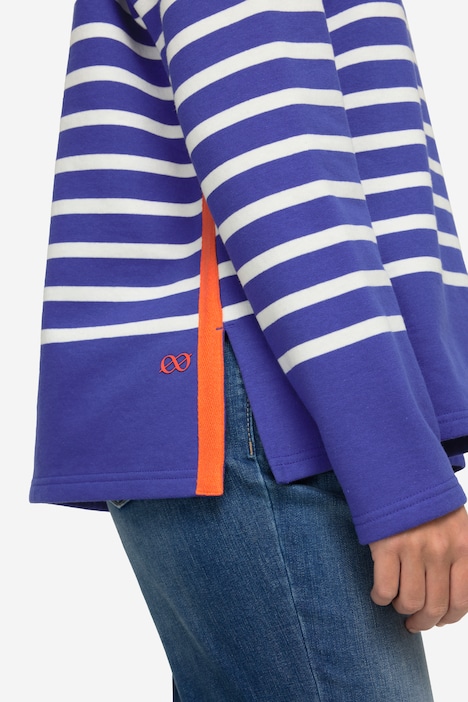 Sweatshirt, Ringel, Troyerkragen, Langarm, OEKO-TEX