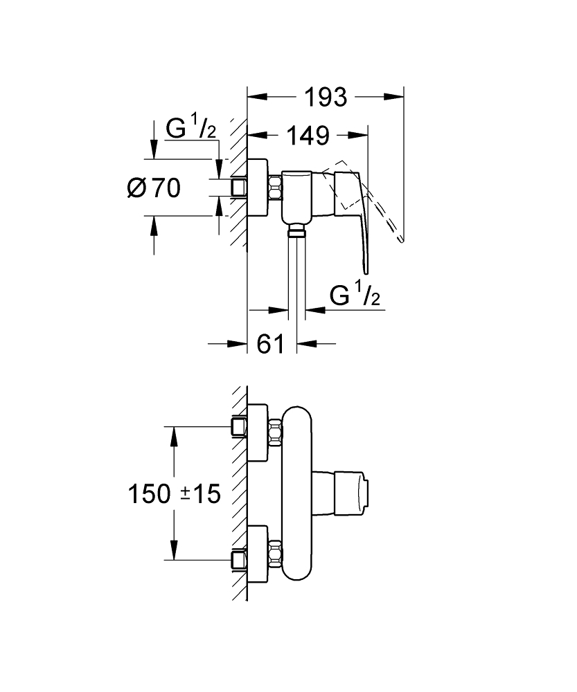 Grohe Eurostyle Cosmopolitan douchekraan z. omstel m. koppelingen HOH=15cm chroom