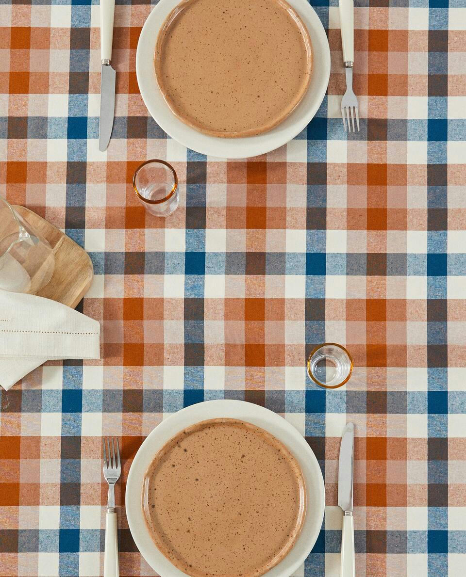 TOALHA DE MESA XADREZ DE ALGODÃO E LINHO