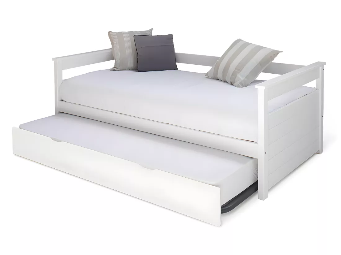 Pack lit gigogne avec 2 matelas 90x200 cm bois massif blanc IZAO