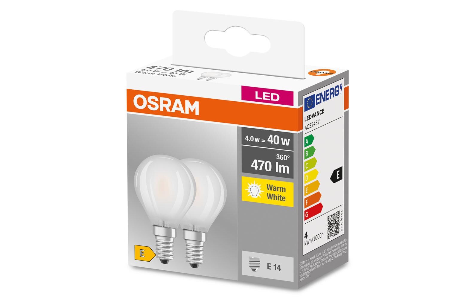 Lampe Base Retro, 4W, E14 Warmweiss, 2er BoxLED-Leuchtmittel