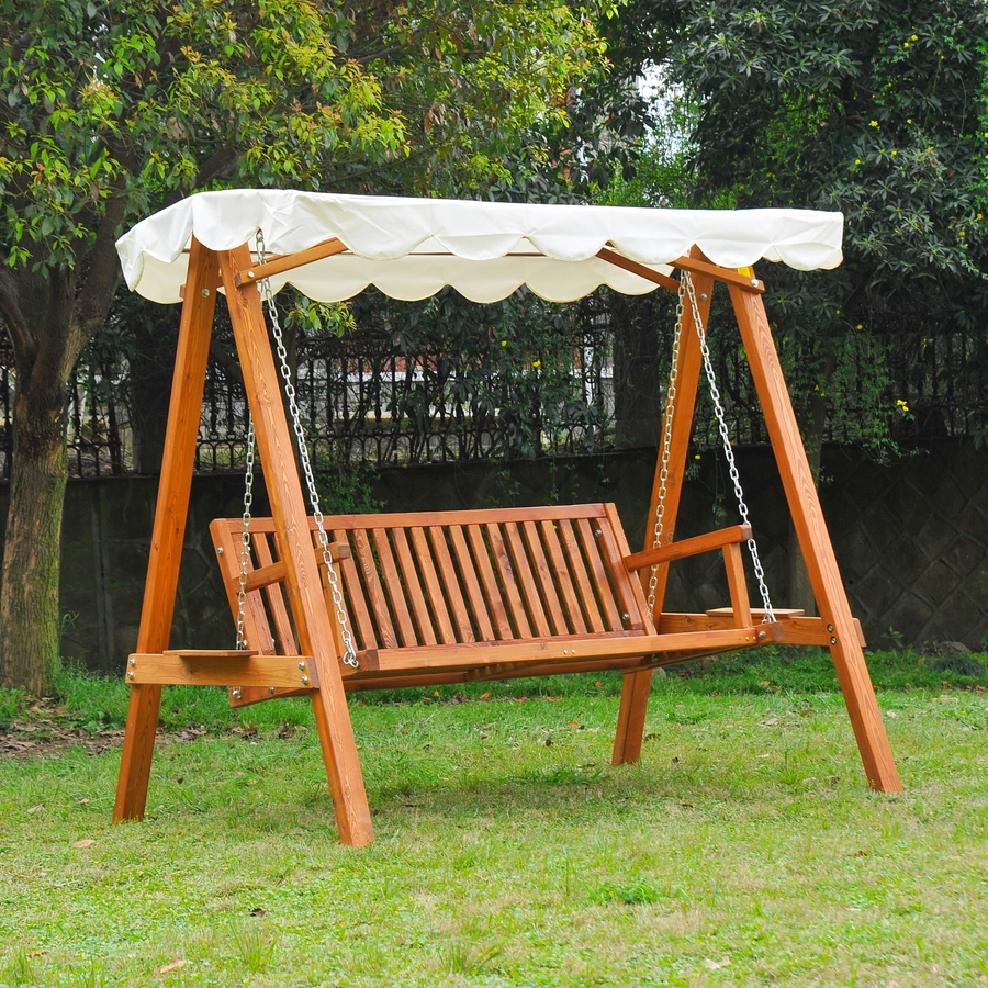 Outsunny Hollywoodschaukel als 3-Sitzer cremeweiß, natur