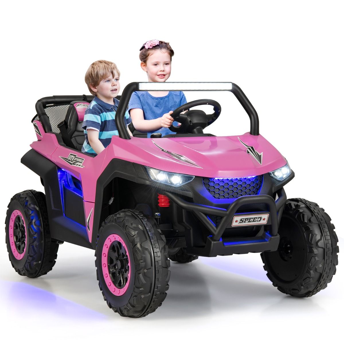 Voiture électrique Enfant 12 V Télécommande pour 3-8 Ans 2 Vitesses Ressort de Suspension Charge 59KG 118x74x71CM Noir/Rose/Rouge - Lidl-Manfred