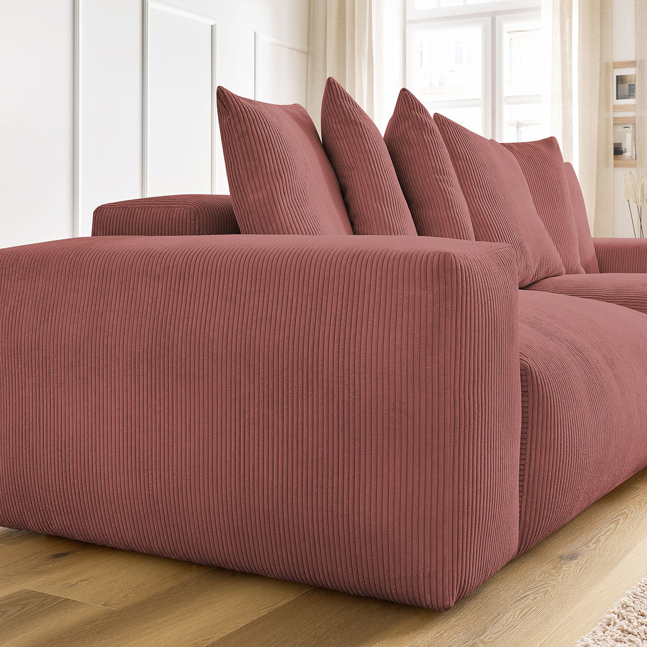 Bobochic Canapé d'angle réversible ultra moelleux voltaire velours côtelé rose - 310x174x75 cm