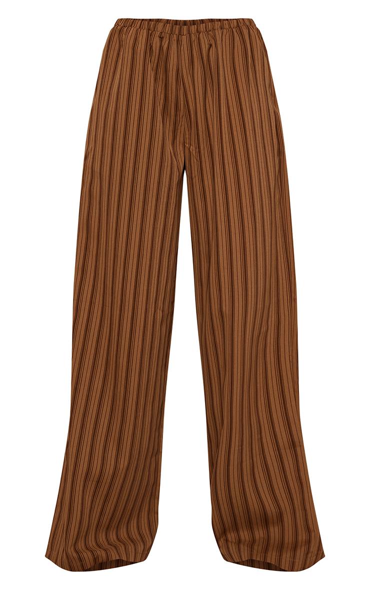 Marron Pantalon Large À Rayures Avec Taille Froncée