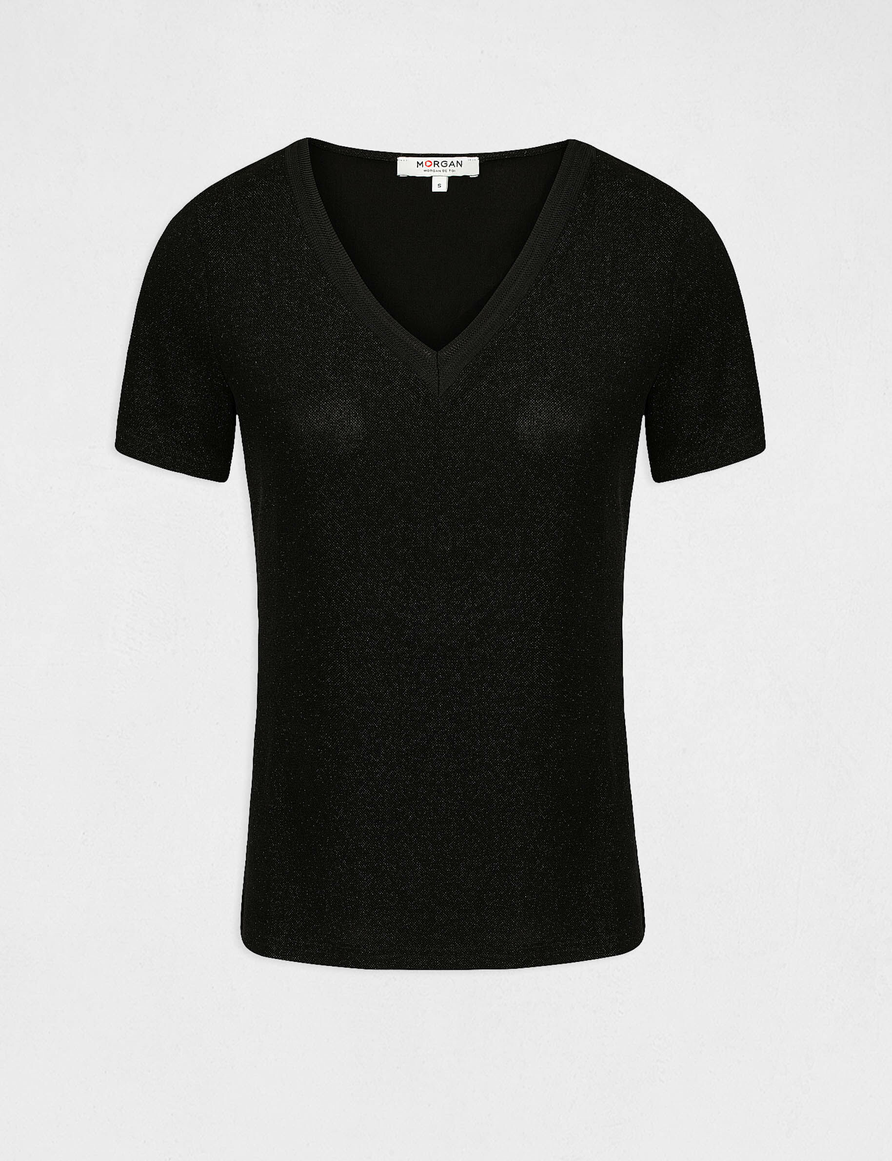 T-shirt manches courtes avec col en V noir femme - noir