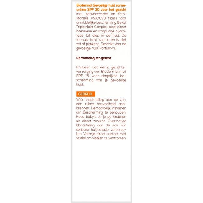 Biodermal Gevoelige Huid Zonnecrème Gezicht SPF 30 50 ML