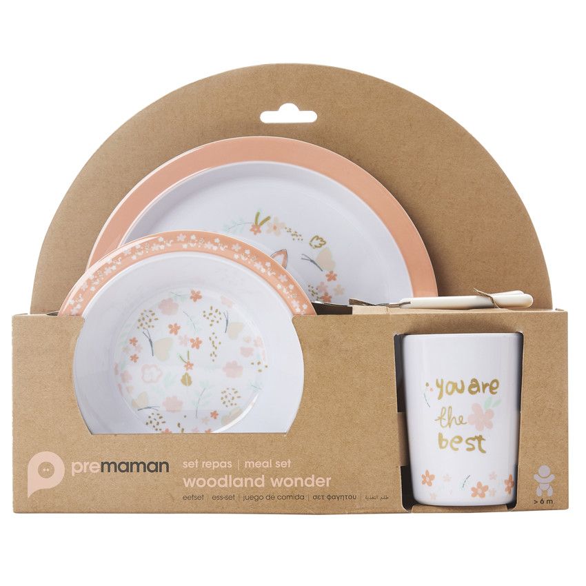 Coffret repas 5 pièces en mélamine - Woodland wonder - Ecru