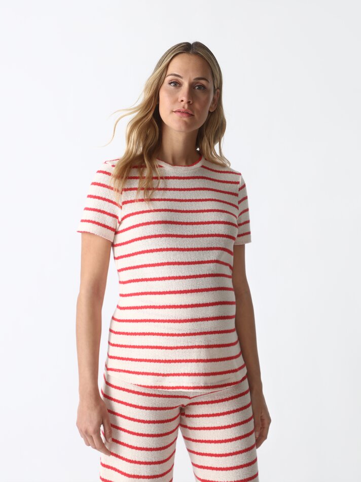 Calças de maternidade, malha cropped - Branco/vermelho