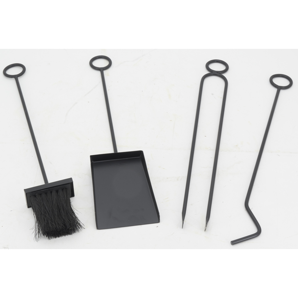 Porte-bûches + 4 accessoires de cheminée en métal noir
