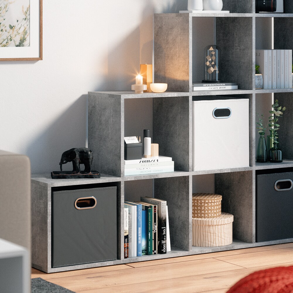 VICCO Treppenregal 10 Fächer Grau Beton - Raumteiler Stufenregal Bücherregal