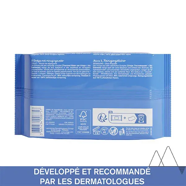 Uriage Bébé 1ère Lingettes Eau Nettoyante Visage Corps X70