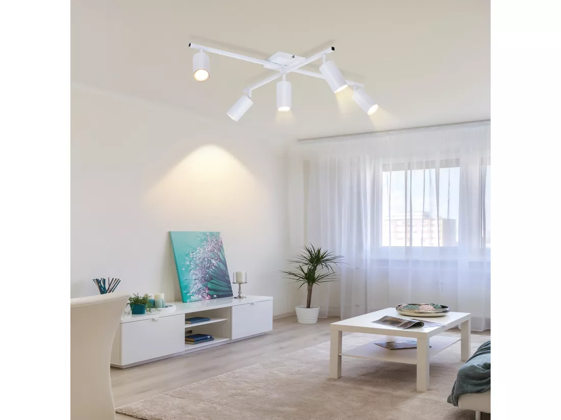 NETTLIFE Plafonnier Blanc LED Spot de plafond GU10 5 flammes Moderne Salon 330°Pivotant Industrielle