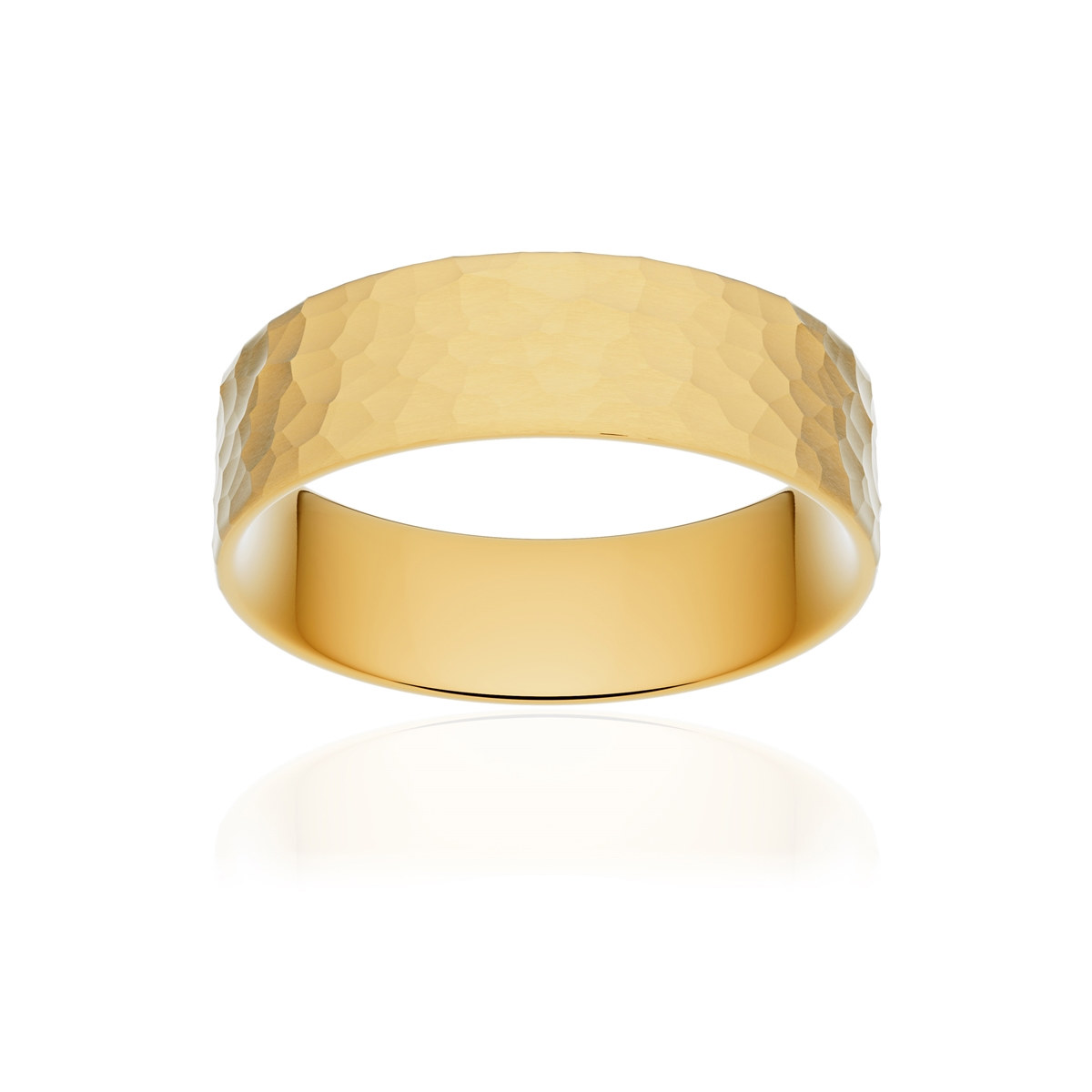 Alliance or 750 jaune martelé ruban plat confort 6mm