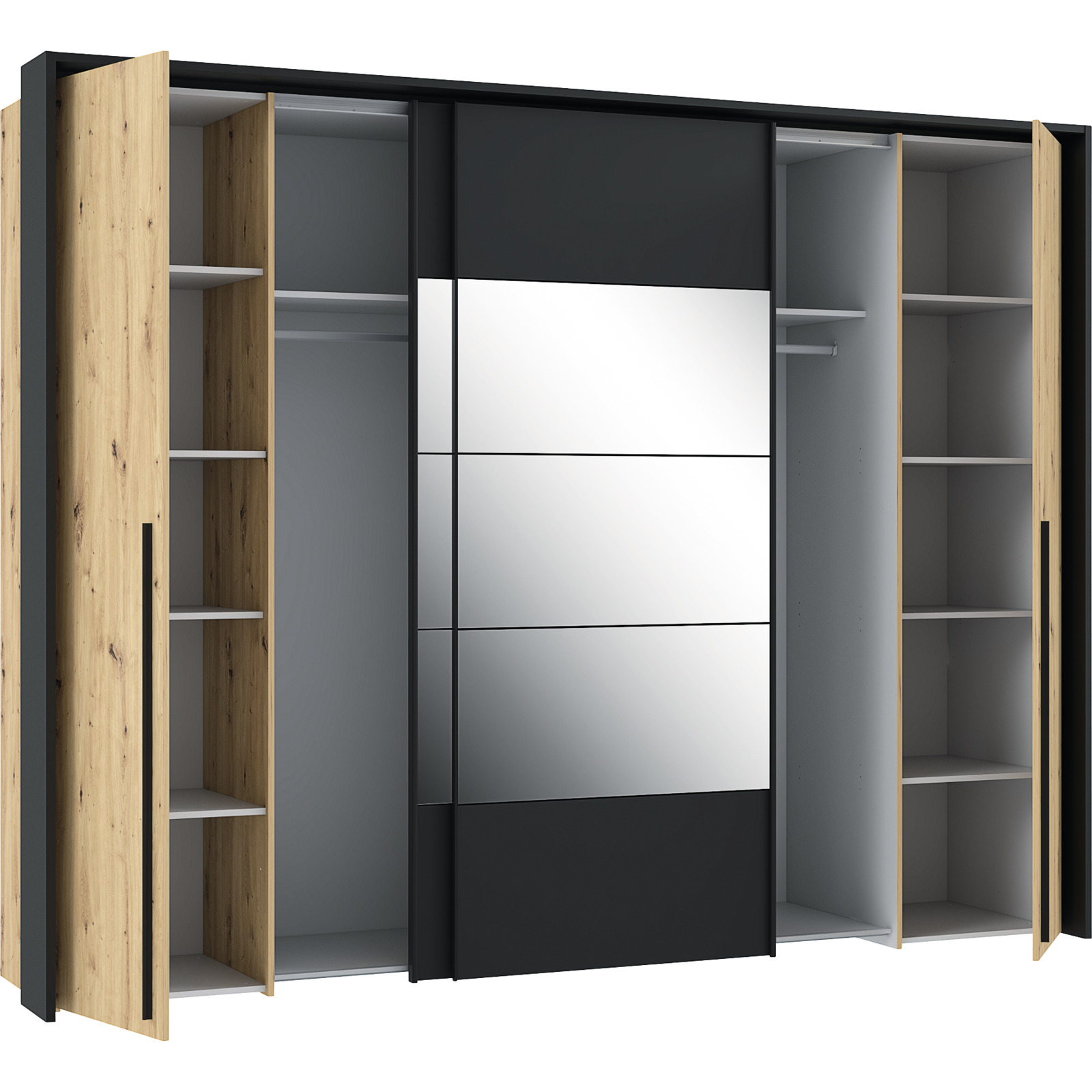 Schrank Juwel Dekor Eiche Artisan schwarz 280 x 215 x 62 cm, mit Spiegel