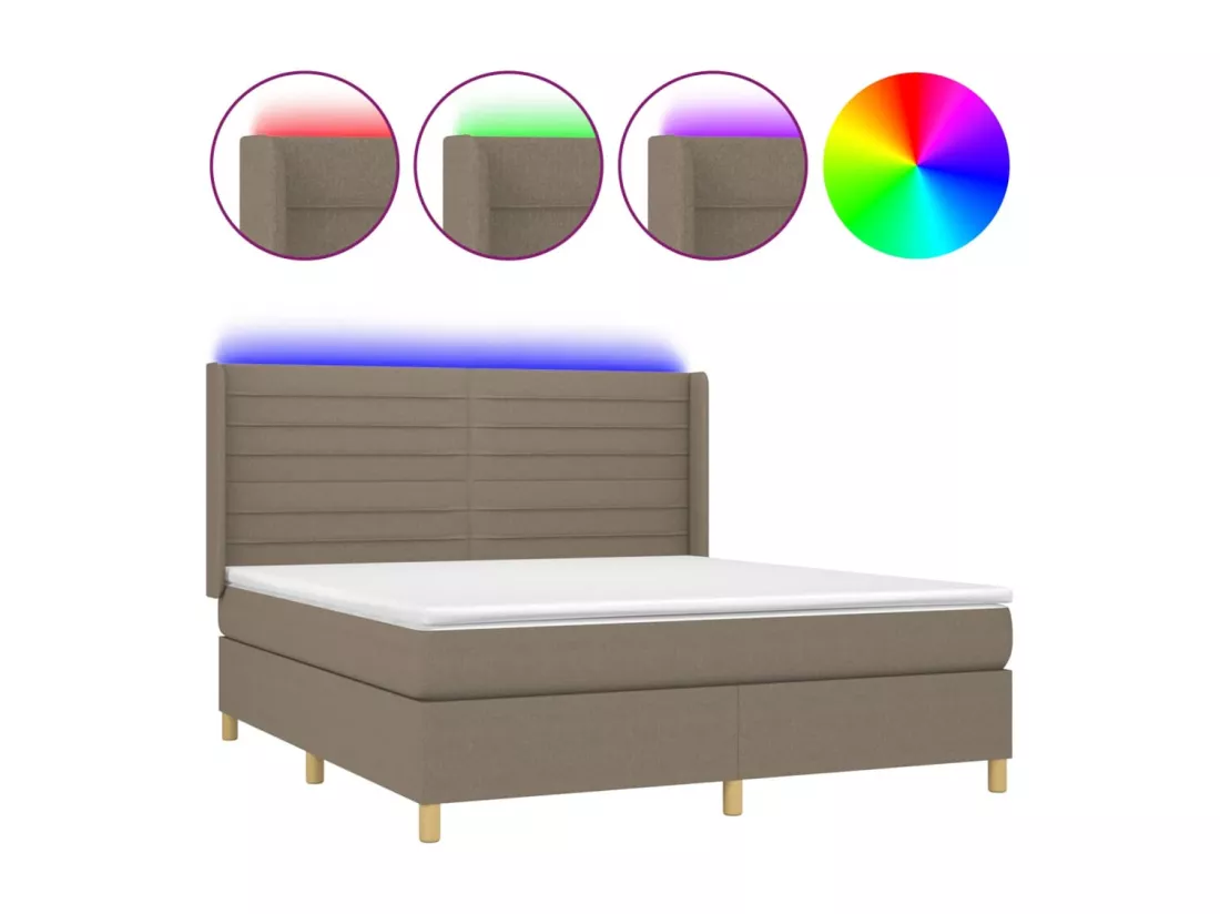 Sommier tapissier avec matelas et LED Taupe 180x200 cm Tissu