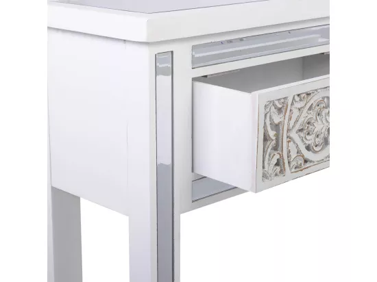 Récepteur en bois et en verre avec 2 tiroirs 95x26x80