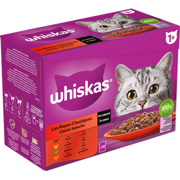Whiskas 1+ Kattenvoer - Classic selectie in saus - maaltijdzakjes 12x85g